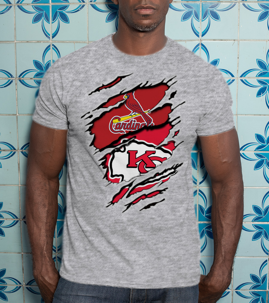 Cardinals And Chiefs Logo Rip T-Shirt
