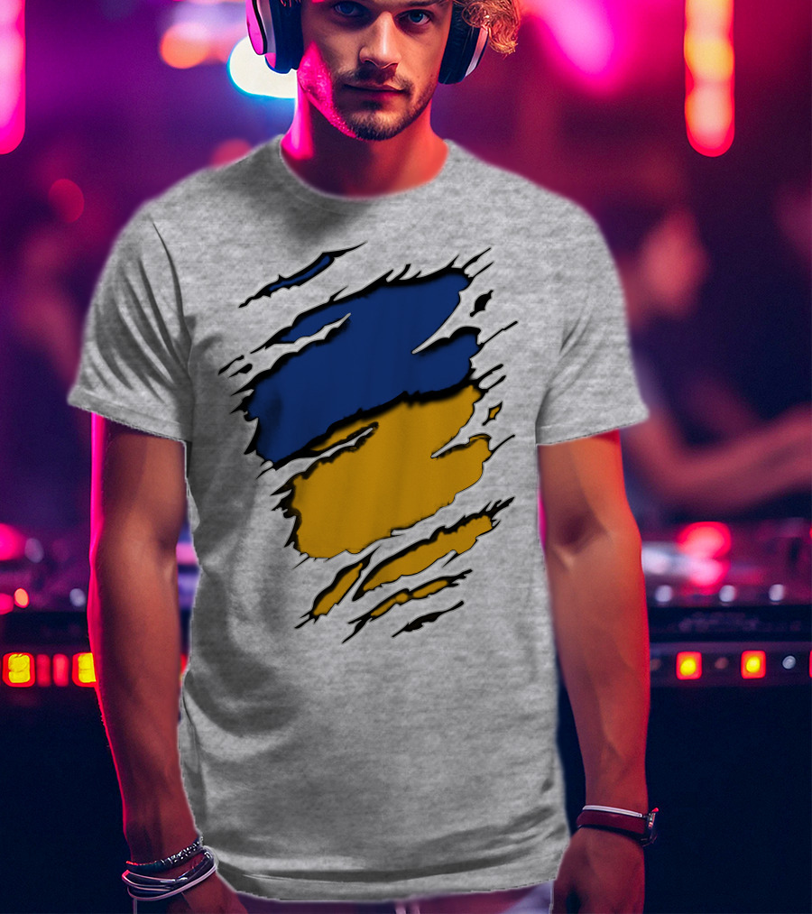 Pack Cus Blue And Yellow Ripped Claw Marks T-Shirt