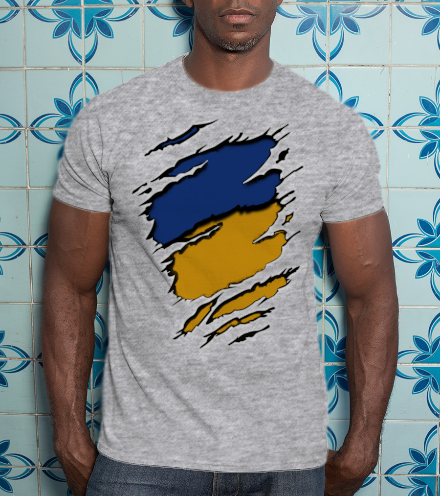 Pack Cus Blue And Yellow Ripped Claw Marks T-Shirt