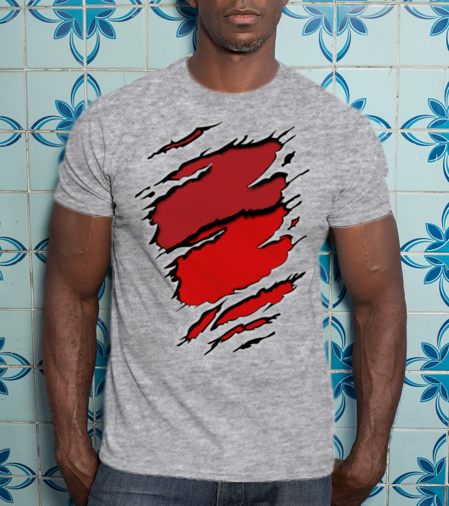 Chie-Car Red Ripped Claw Marks T-Shirt