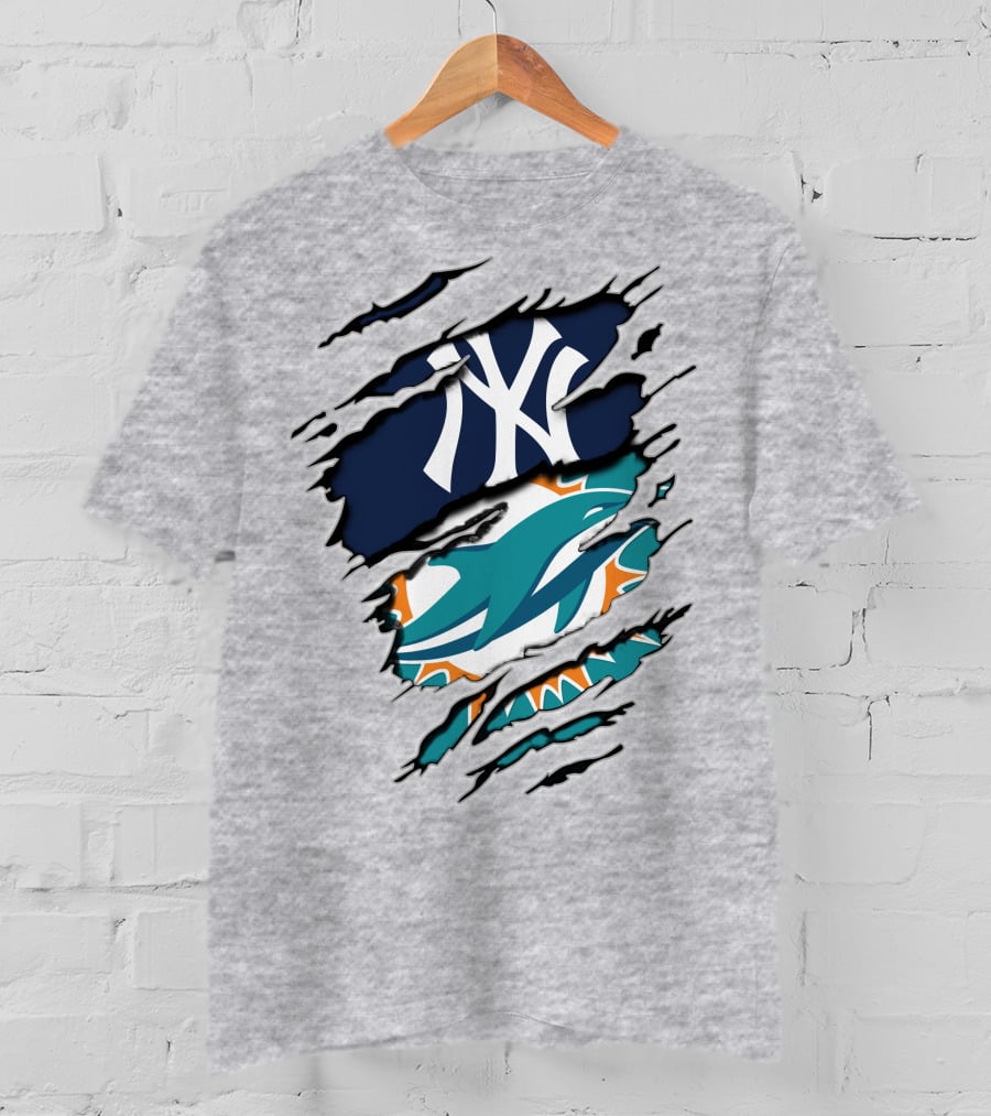 Yankees Dolphins Logo Fusion Sports Fans T-Shirt