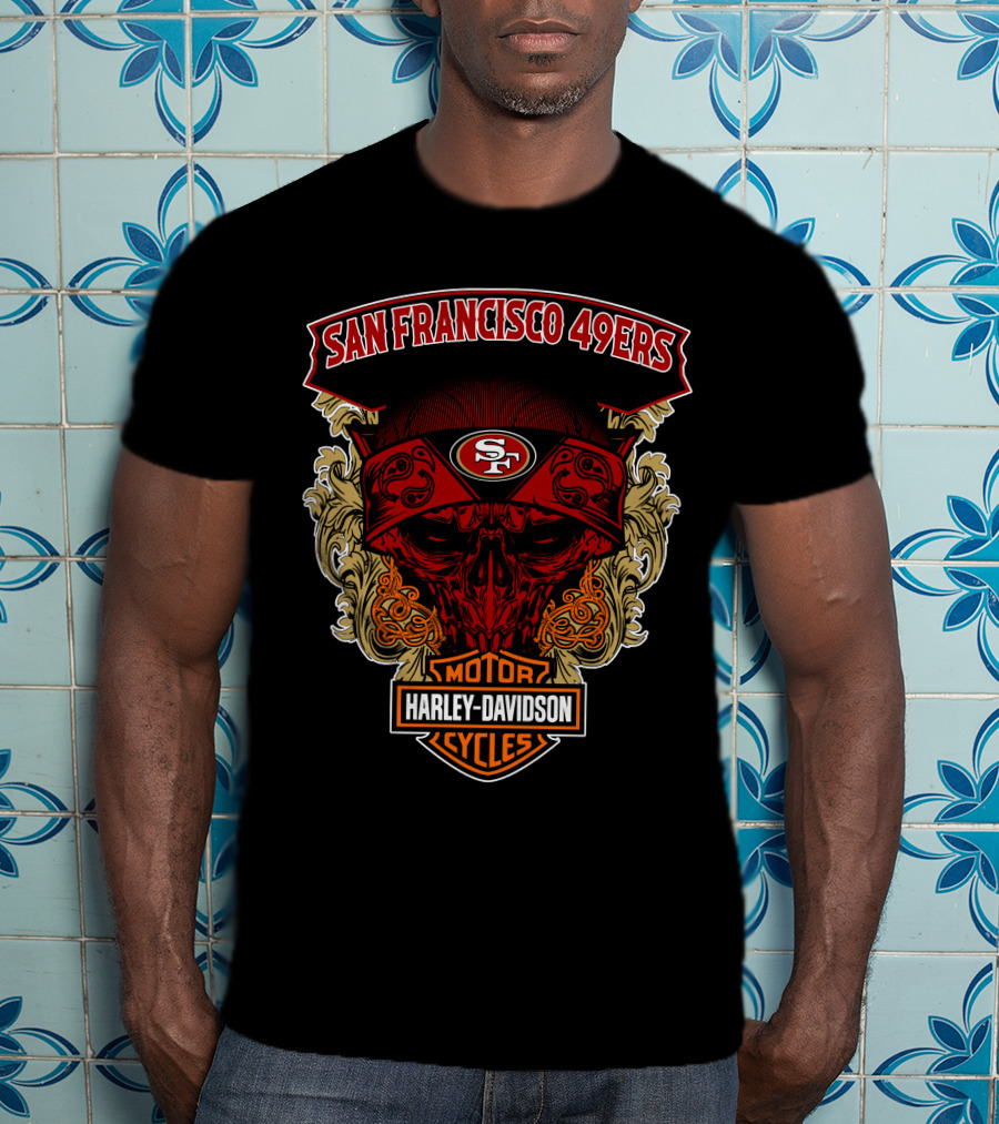 San Francisco 49ers Harley Davidson Motorcycles Skull T-Shirt