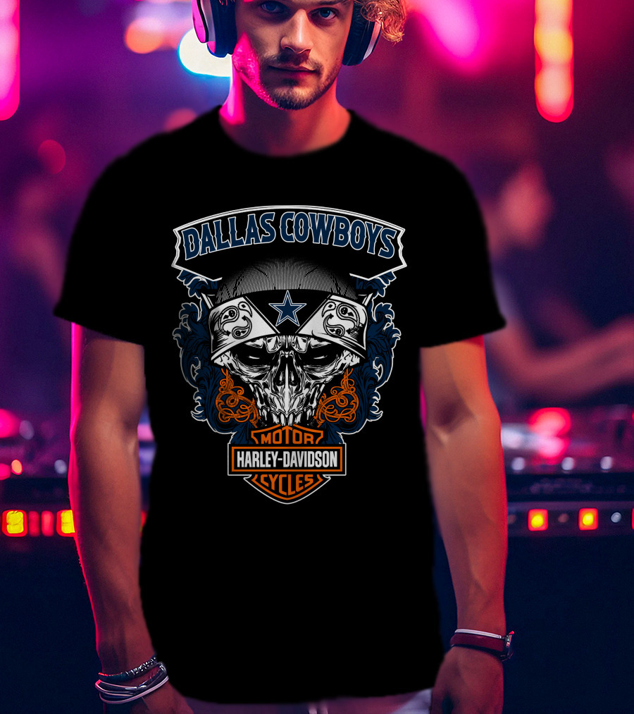 Dallas Cowboys Harley Davidson Motorcycle Skull T-Shirt