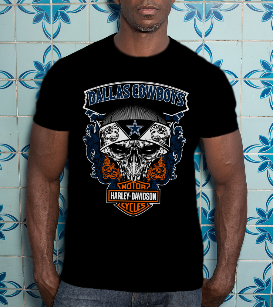 Dallas Cowboys Harley Davidson Motorcycle Skull T-Shirt