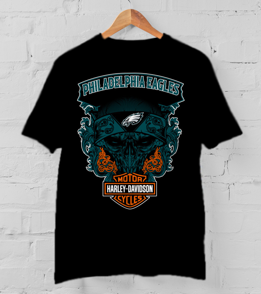 Philadelphia Eagles Harley Davidson Motorcycles Skull T-Shirt