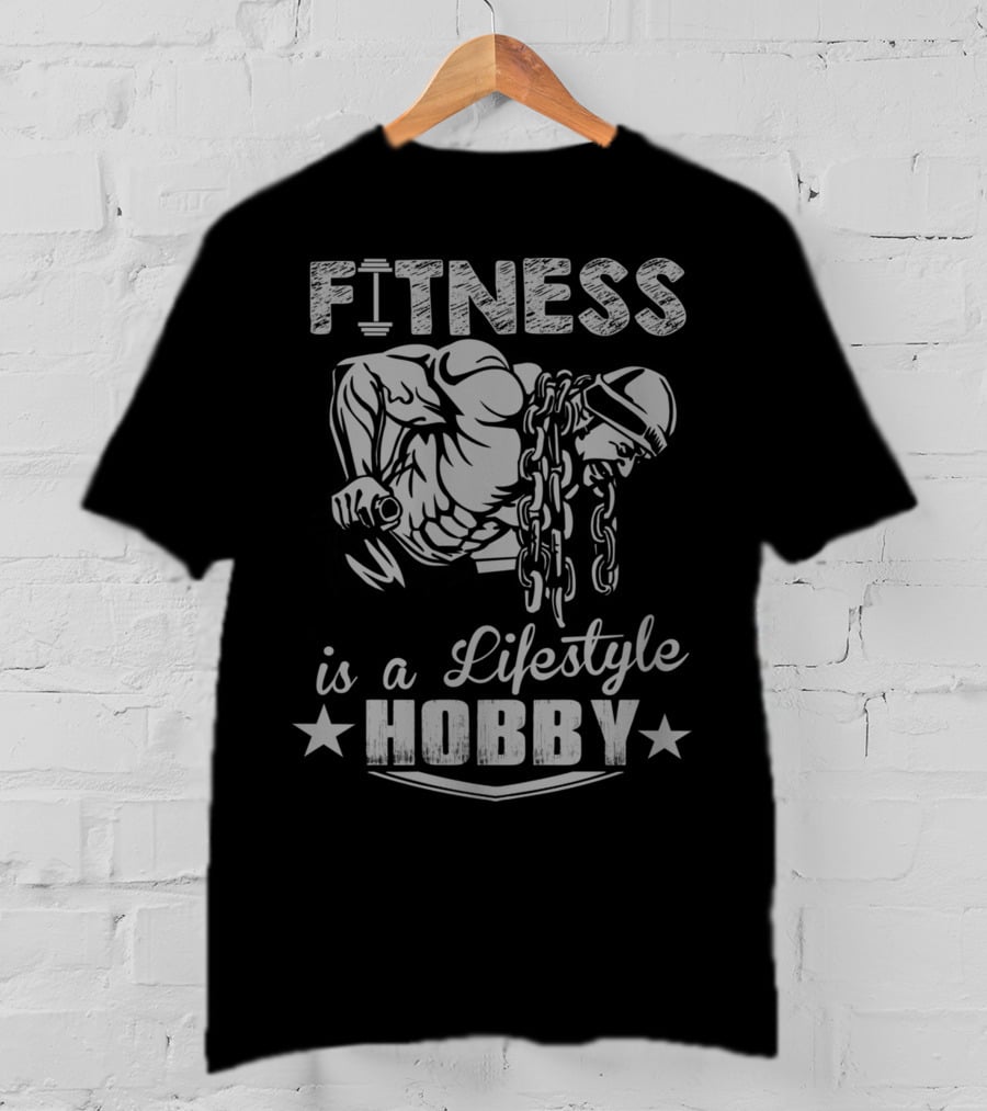 Fitness Is A Lifestyle Hobby With Muscular Bodybuilder And Chain T-Shirt