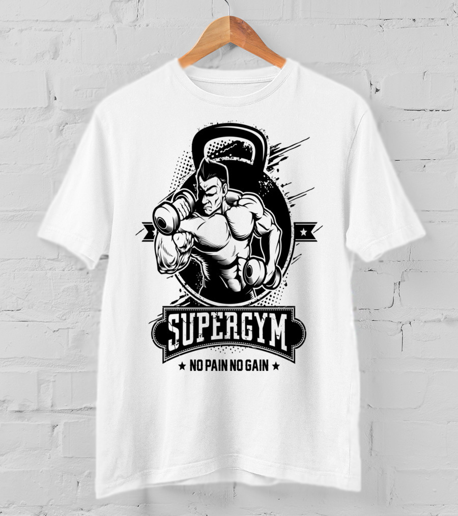 Supergym No Pain No Gain Bodybuilder Kettlebell Workout T-Shirt