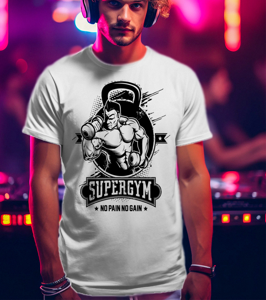 Supergym No Pain No Gain Bodybuilder Kettlebell Workout T-Shirt