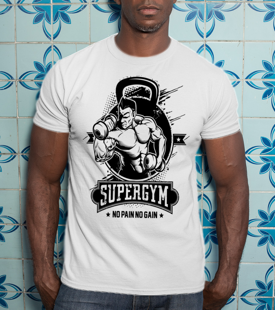 Supergym No Pain No Gain Bodybuilder Kettlebell Workout T-Shirt