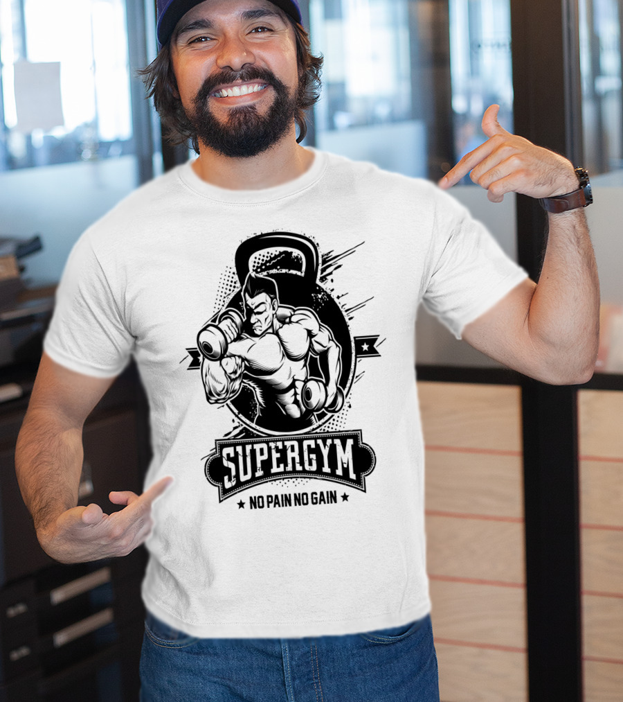 Supergym No Pain No Gain Bodybuilder Kettlebell Workout T-Shirt