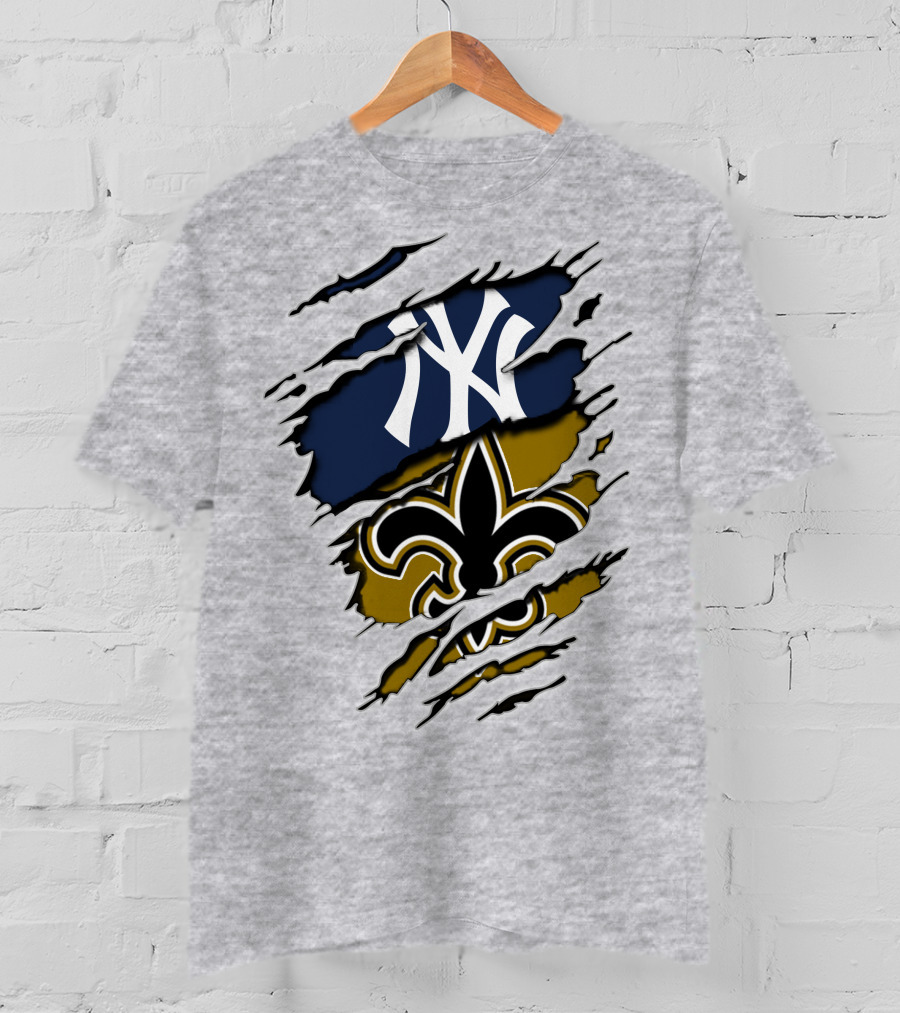 Yankees Saints Fleur-de-Lis Ripped T-Shirt