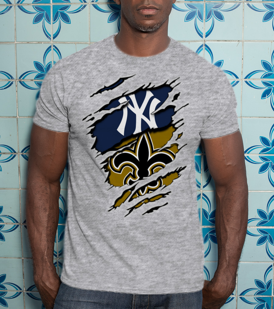 Yankees Saints Fleur-de-Lis Ripped T-Shirt