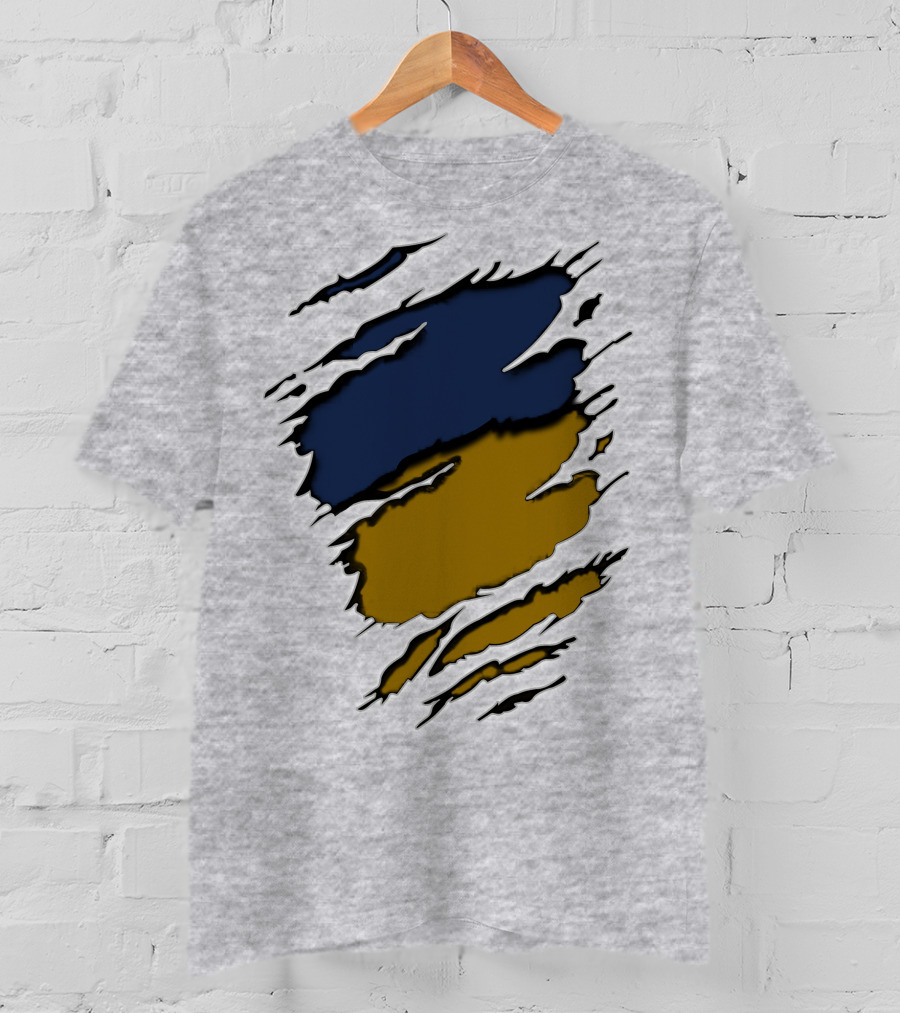 Sain-Yan Blue And Gold Torn Claw Marks T-Shirt