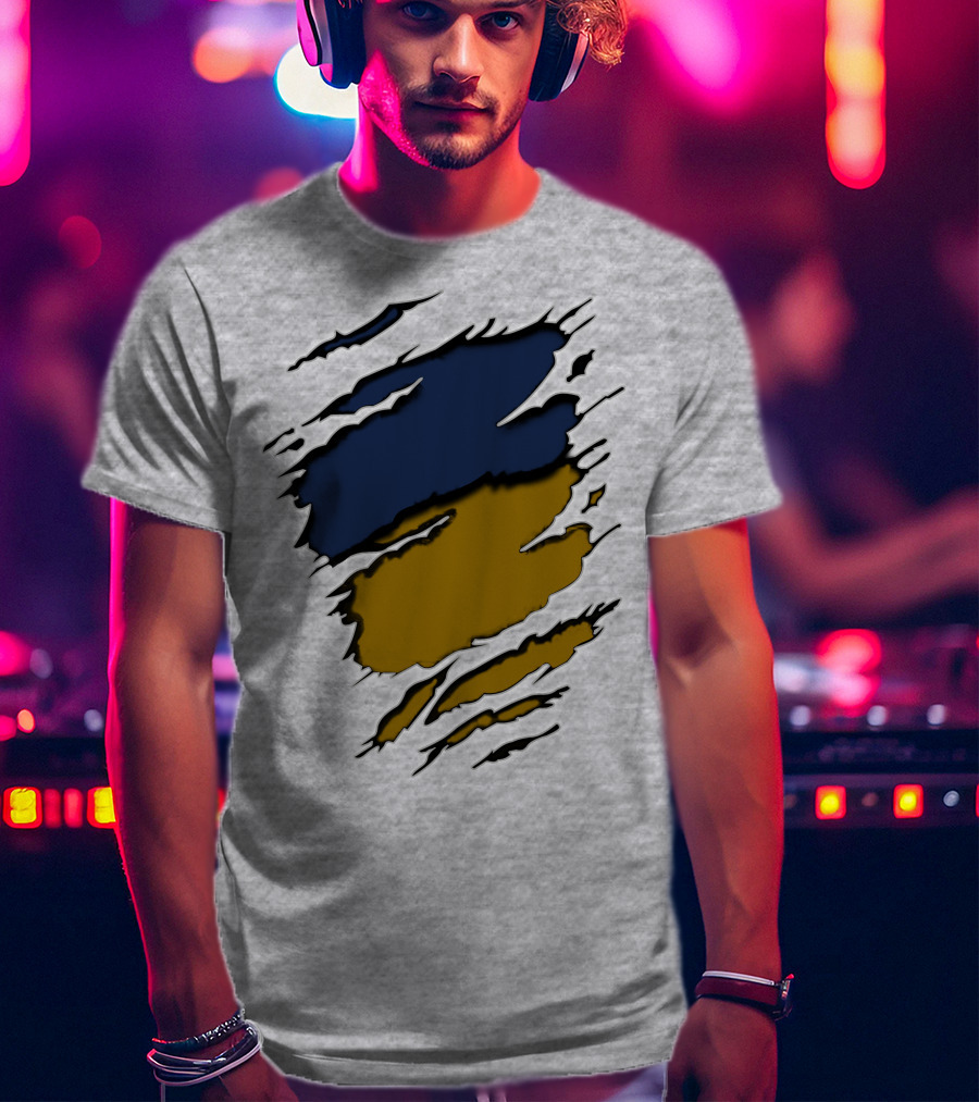 Sain-Yan Blue And Gold Torn Claw Marks T-Shirt