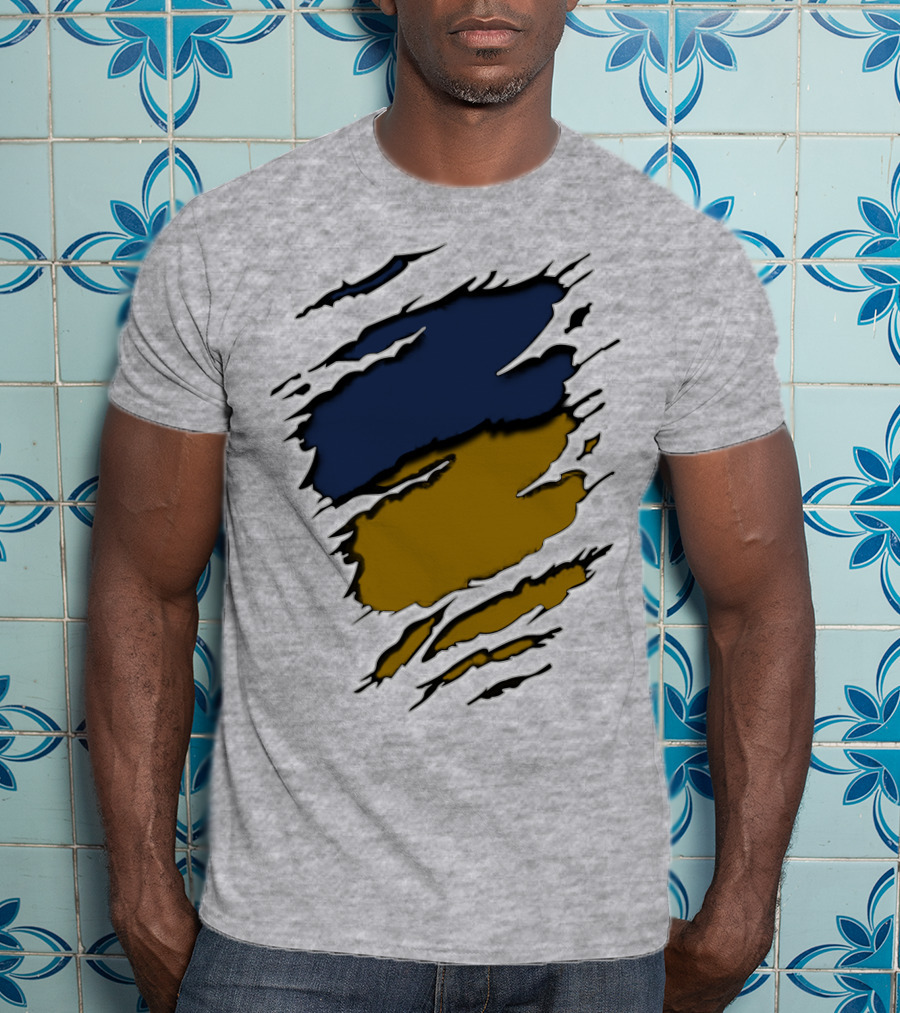 Sain-Yan Blue And Gold Torn Claw Marks T-Shirt
