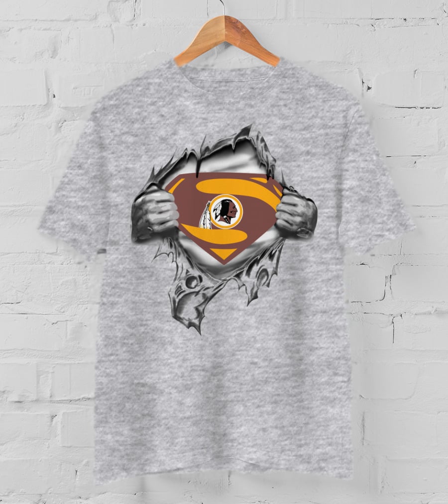 Superman Redskins Logo Emblem Ripped Chest T-Shirt