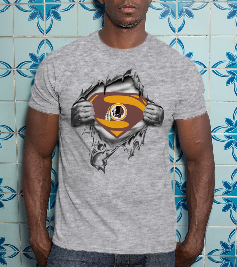Superman Redskins Logo Emblem Ripped Chest T-Shirt