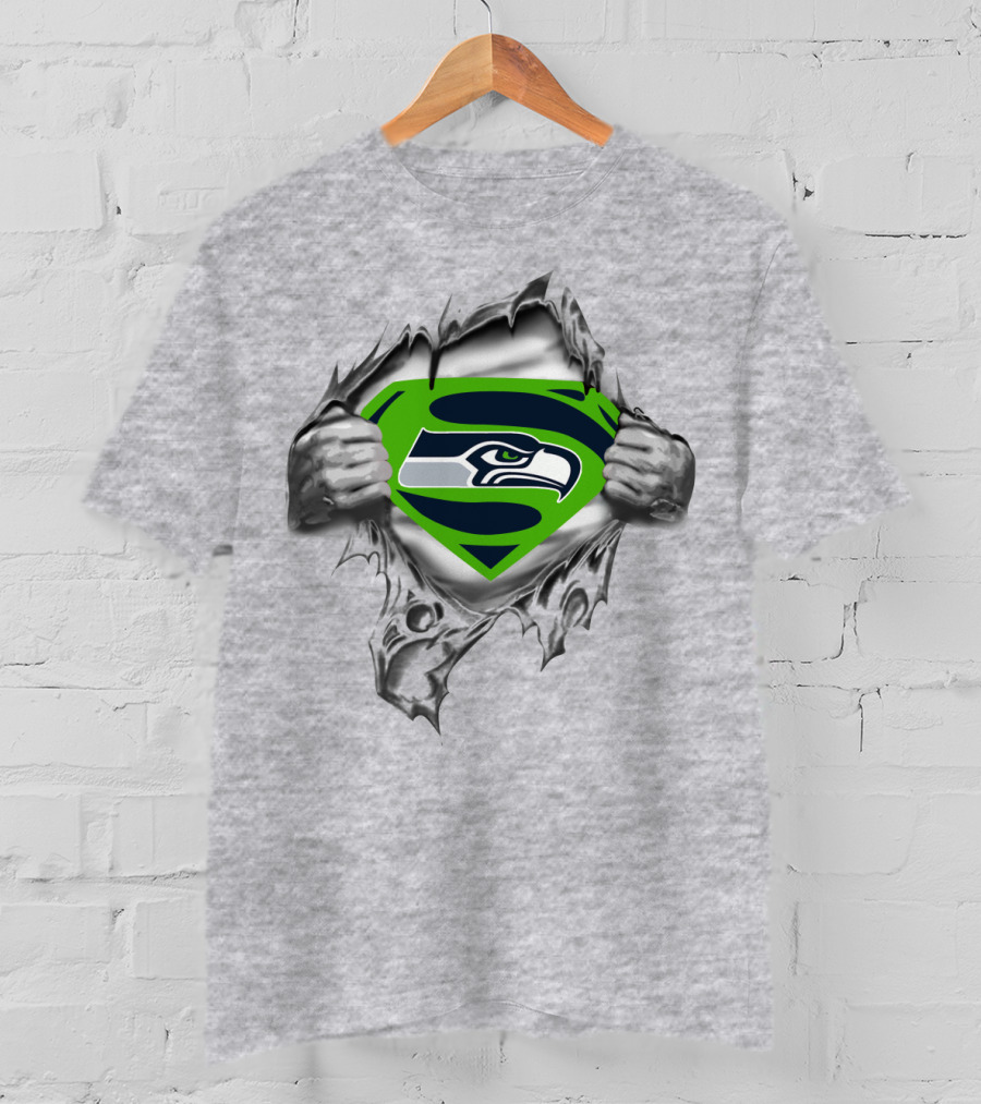 Seahawks Super Fan Symbol With Iconic Hawk Logo And Ripped Chest T-Shirt
