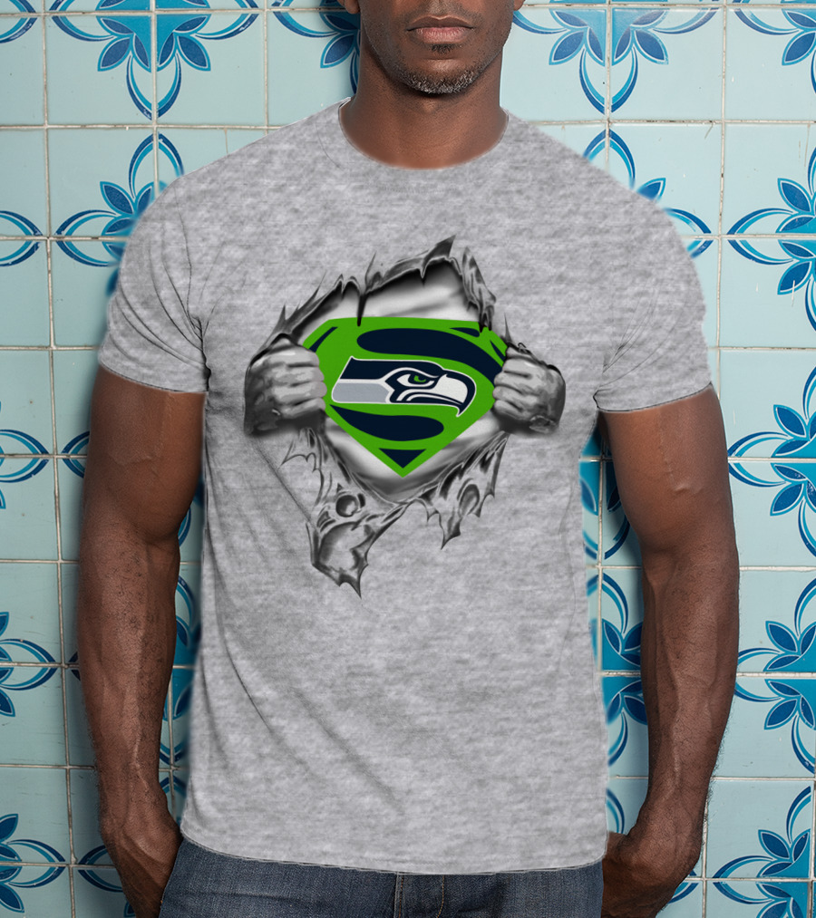Seahawks Super Fan Symbol With Iconic Hawk Logo And Ripped Chest T-Shirt