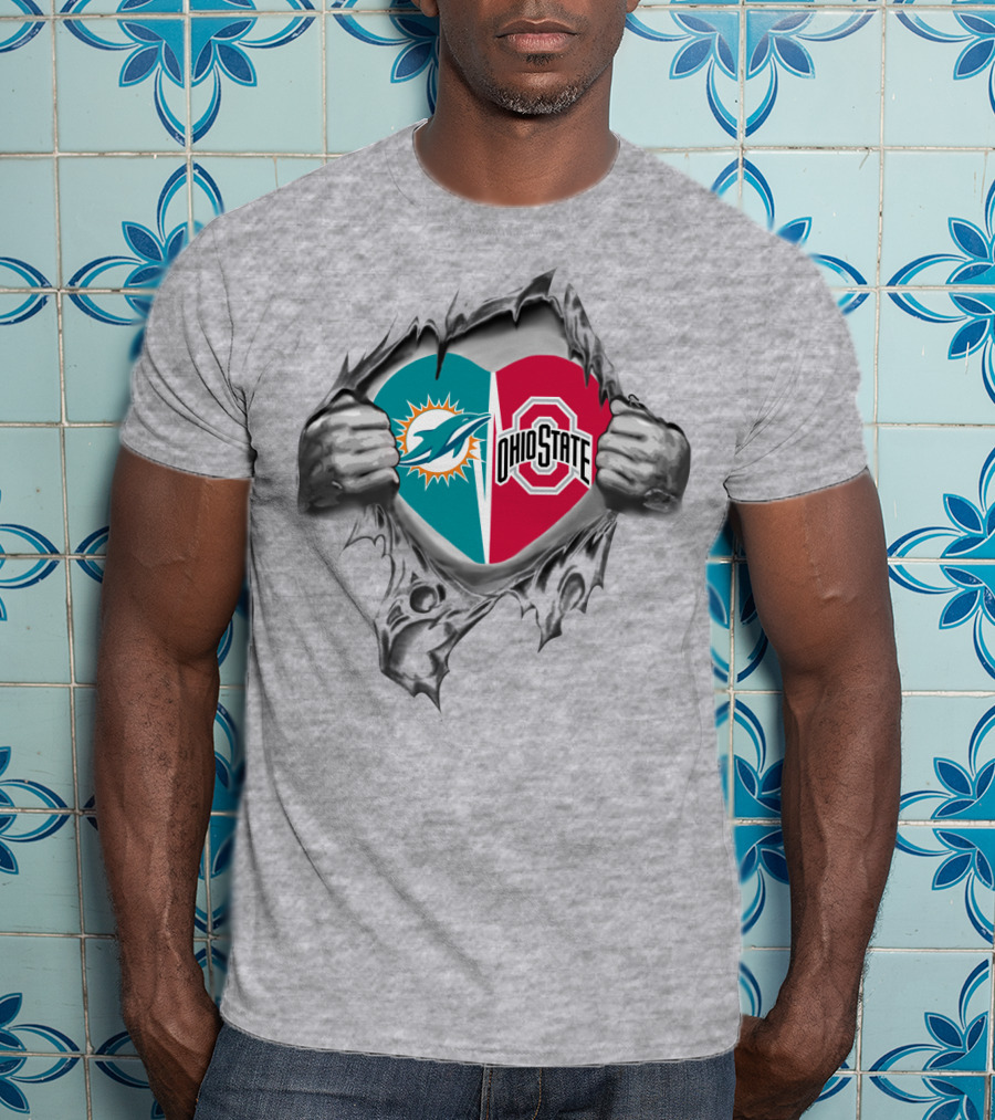 Miami Dolphins And Ohio State Buckeyes Fan Heart T-Shirt