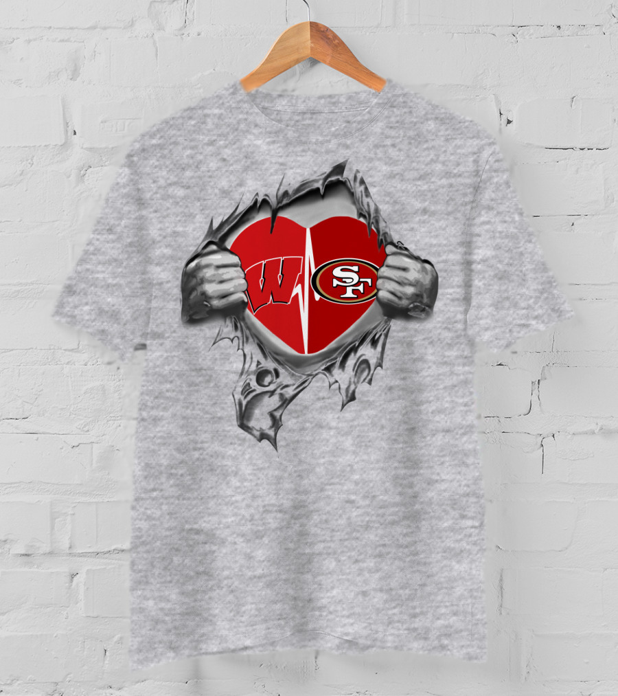 San Francisco 49ers Wisconsin Badgers Heart Logo Fusion T-Shirt