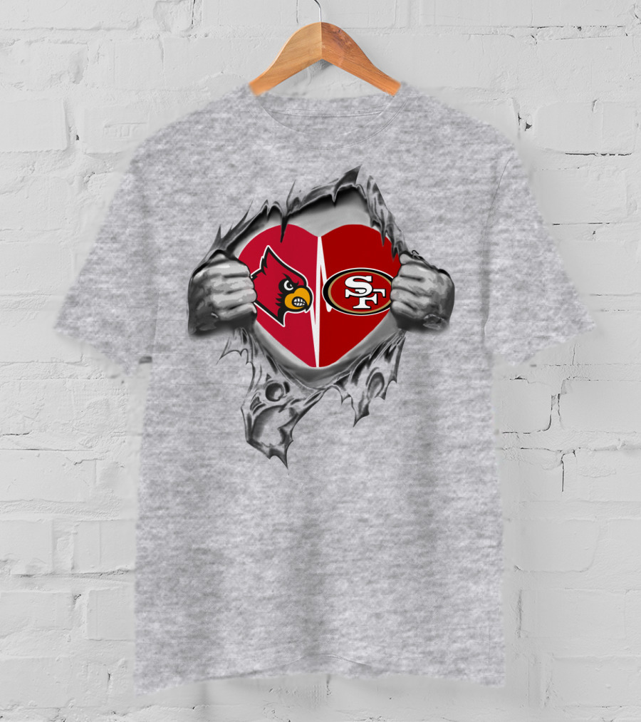 49Ers SF Cardinals Heart Rip T-Shirt