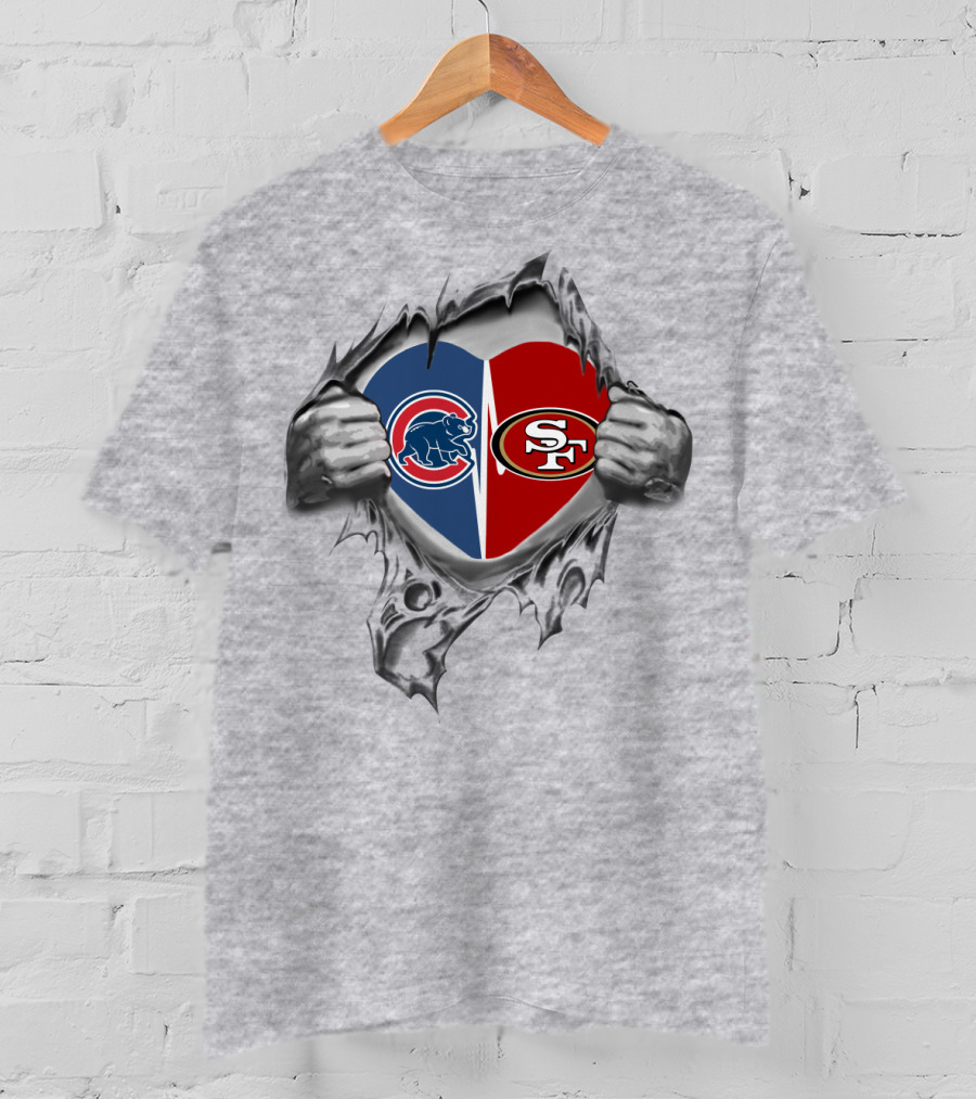 Chicago Cubs San Francisco 49ers Heart Logo Split Tear T-Shirt