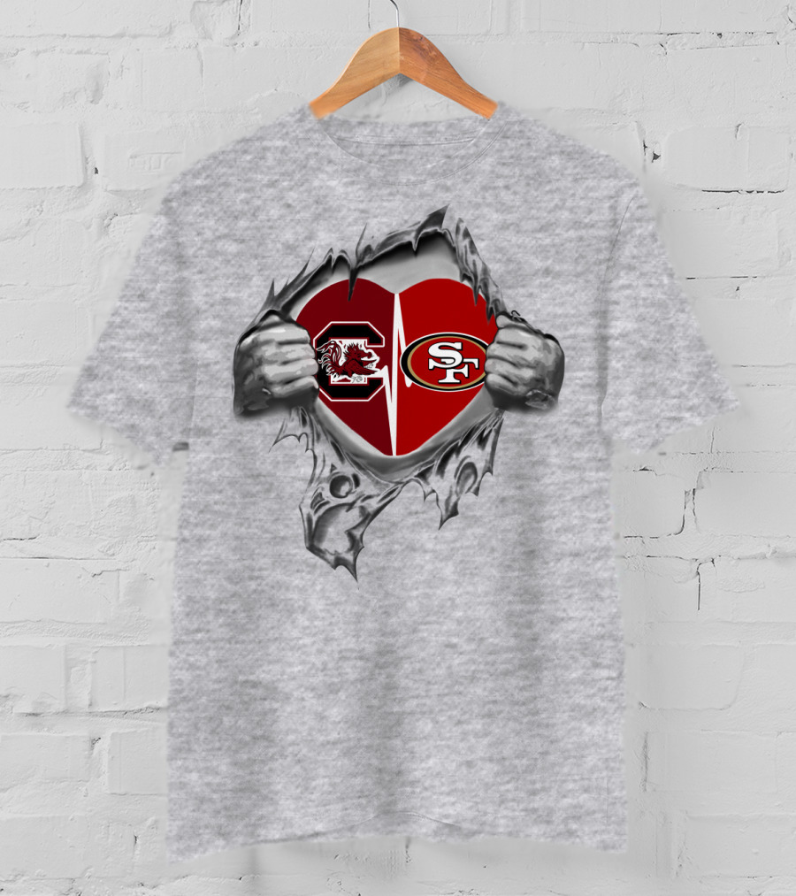 49Ers Gamecocks Heart Design With South Carolina And San Francisco T-Shirt