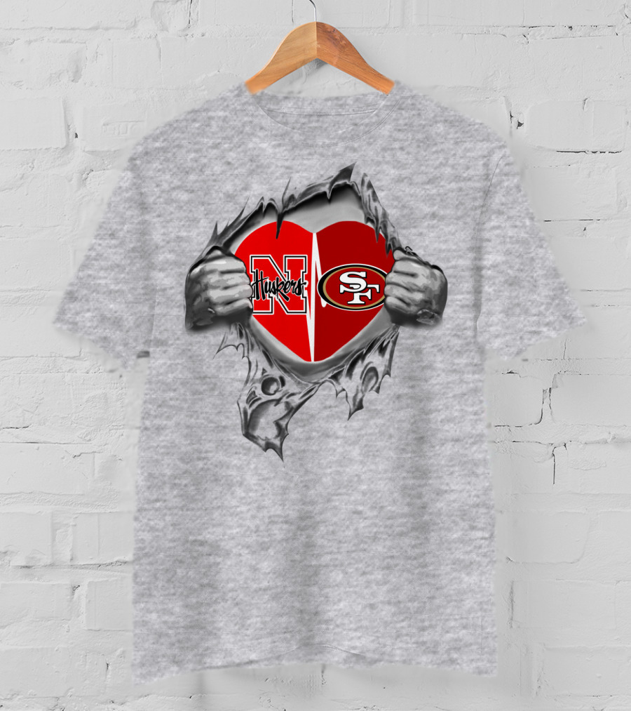 49Ers Huskers Heart Logo Embrace T-Shirt