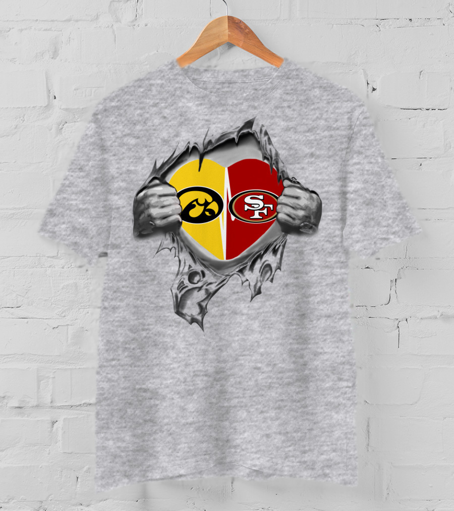 San Francisco 49ers Iowa Hawkeyes Heart Tear Mascot T-Shirt