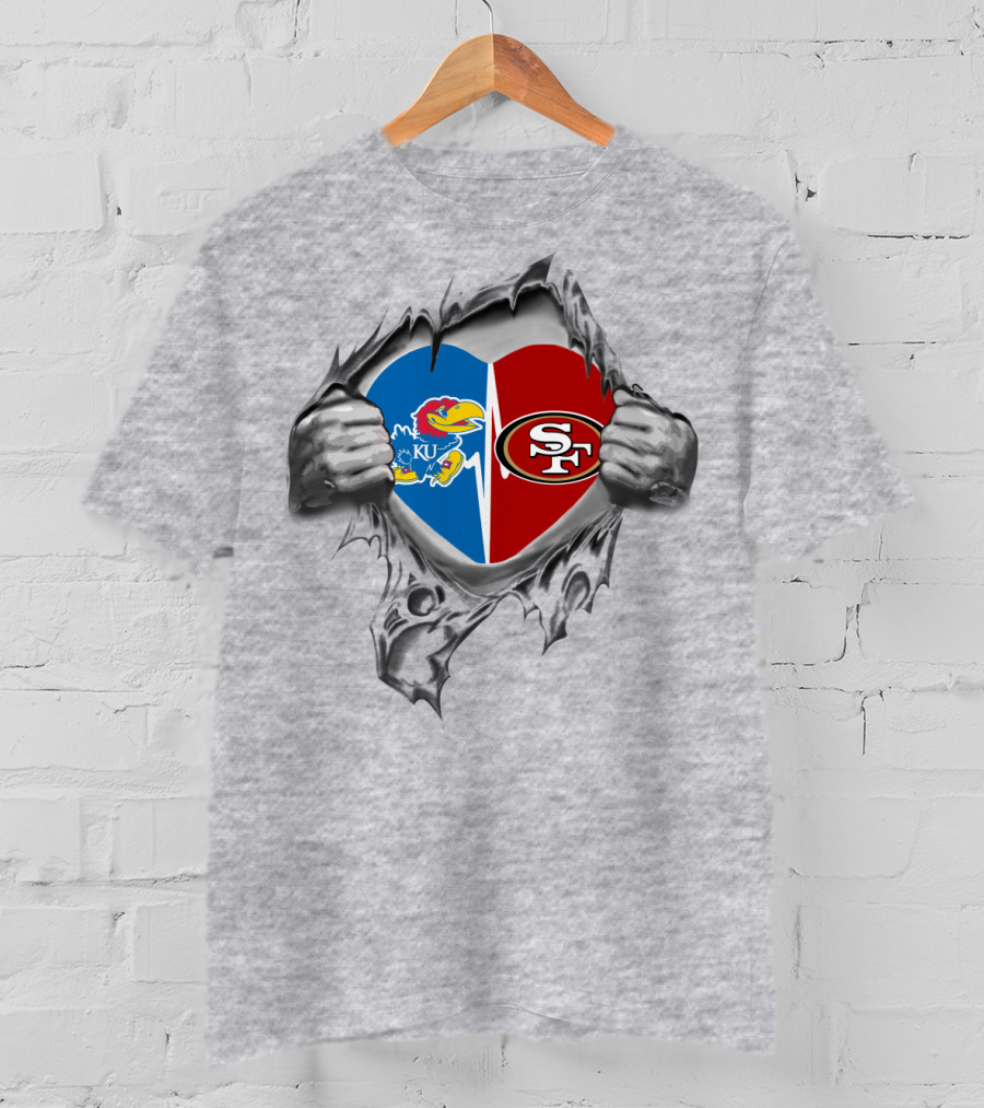 KU Jayhawks San Francisco 49ers Heart Logo Fan T-Shirt