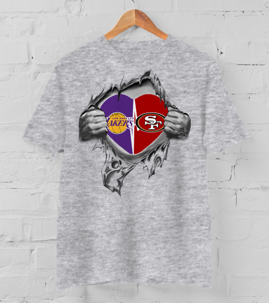Los Angeles Lakers San Francisco 49ers Heart Logo Rip T-Shirt