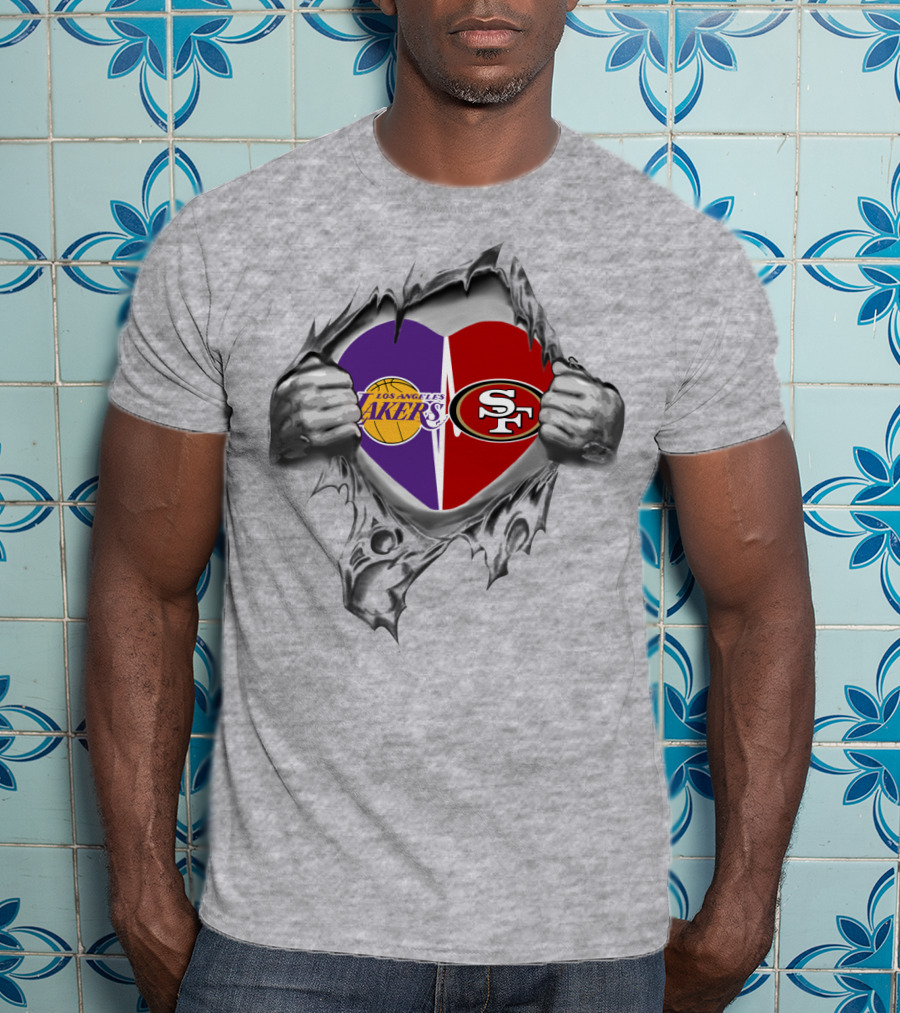 Los Angeles Lakers San Francisco 49ers Heart Logo Rip T-Shirt