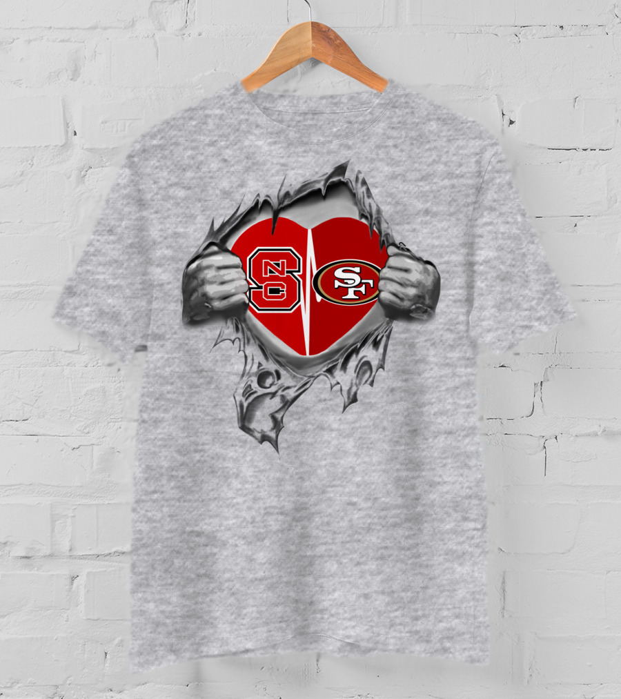 49Ers NC State Heart Symbol With Torn Fabric T-Shirt