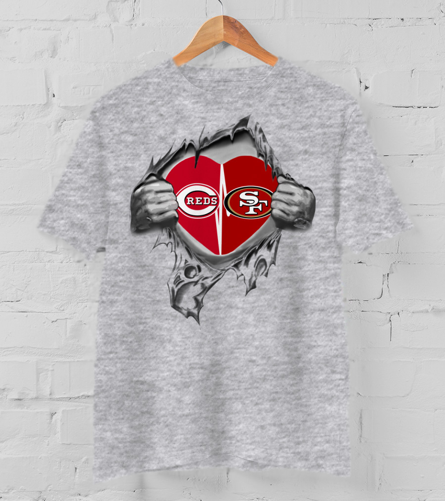 Cincinnati Reds San Francisco 49ers Heart Logo Combination T-Shirt