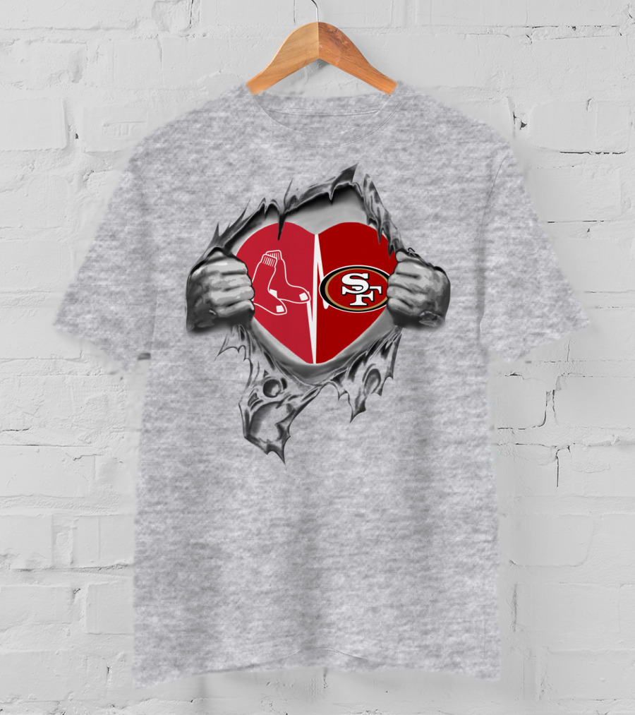 49Ers Redsox Heartbeat Logo Fusion T-Shirt