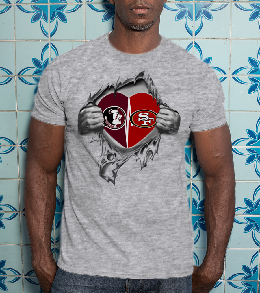 Sf 49ers And Florida State Seminoles Heart T-Shirt