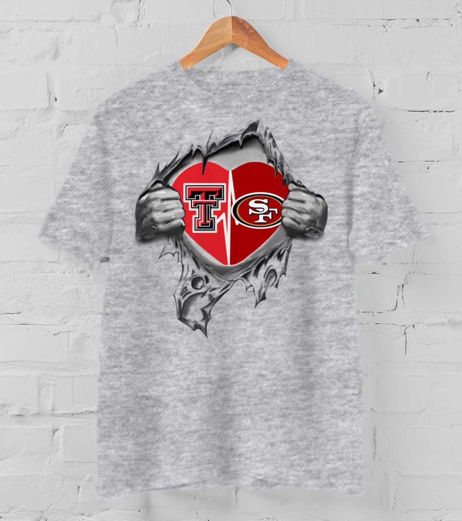 Texas Tech 49ers Heart Rip Logo Fusion T-Shirt