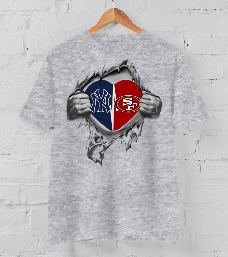 49Ers Yankees Heart Ripped Jersey T-Shirt