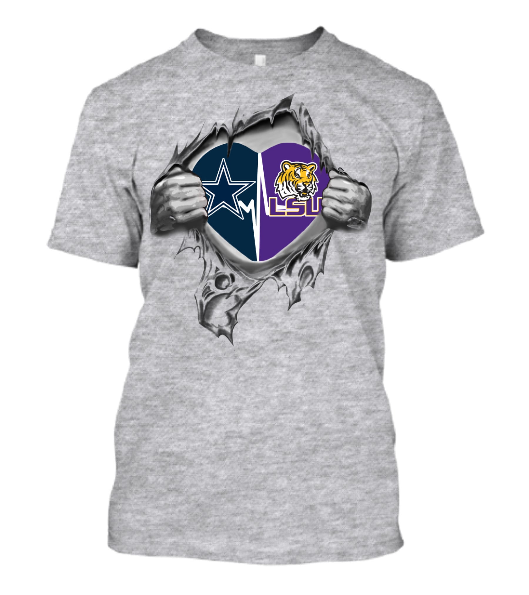 Cowboys LSU Heart With Star And Tiger T-Shirt