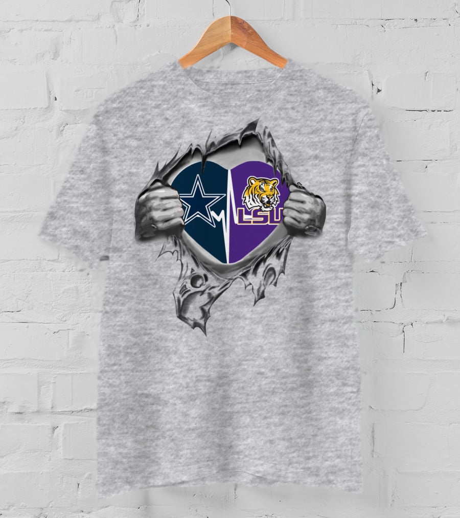 Cowboys LSU Heart With Star And Tiger T-Shirt