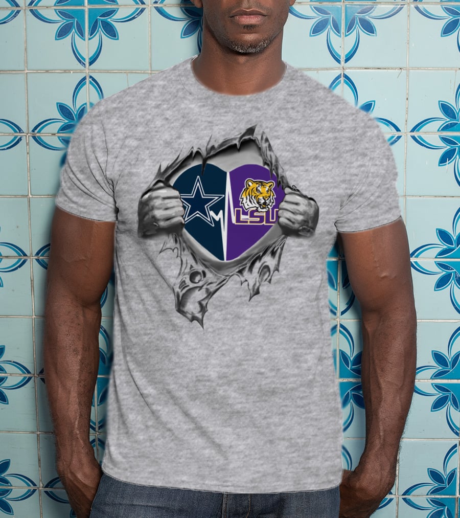 Cowboys LSU Heart With Star And Tiger T-Shirt