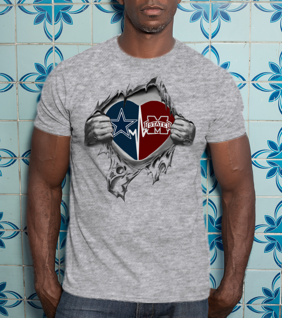 Cowboys Ms State Heart Hands Dallas Football Mississippi Bulldogs Passion T-Shirt