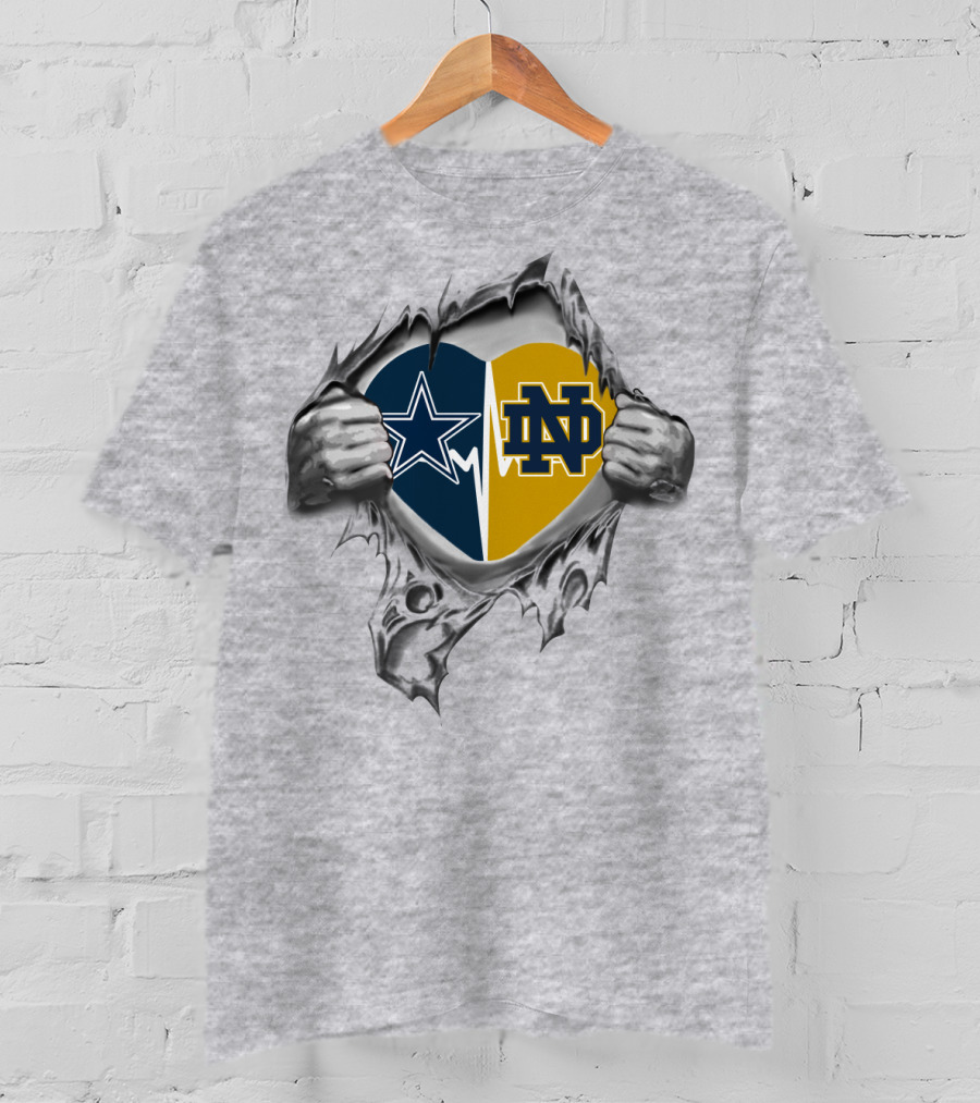 Cowboys Star And Notre Dame Fighting Irish Heart T-Shirt
