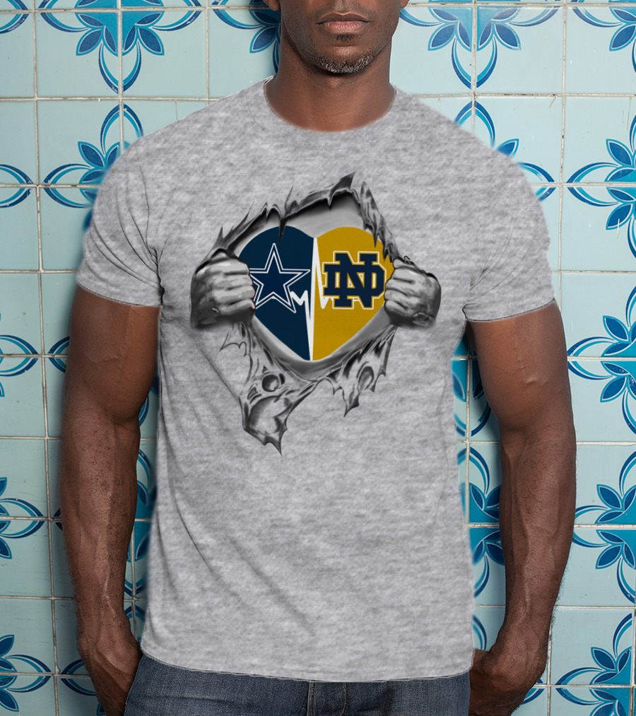 Cowboys Star And Notre Dame Fighting Irish Heart T-Shirt