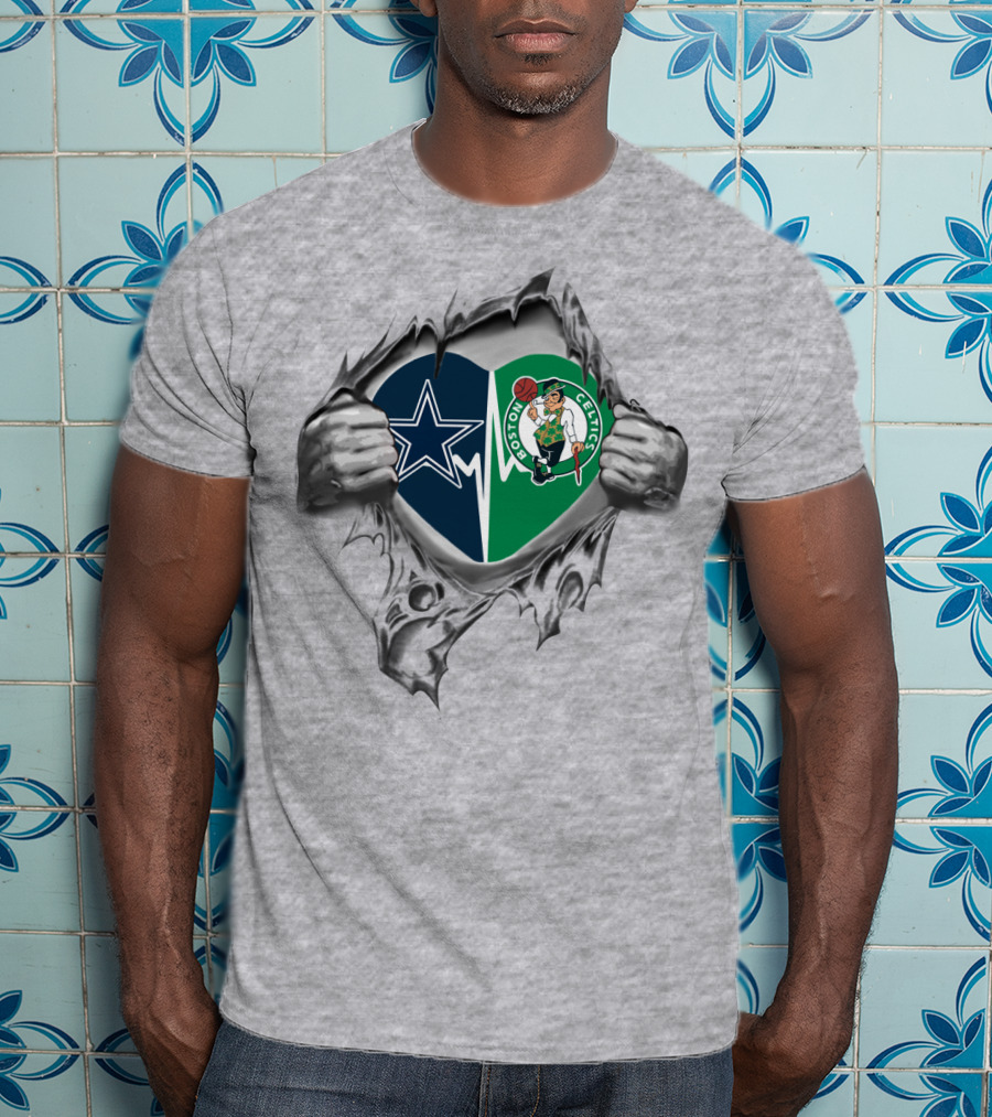 Cowboys Celtics Heart Torn Open T-Shirt