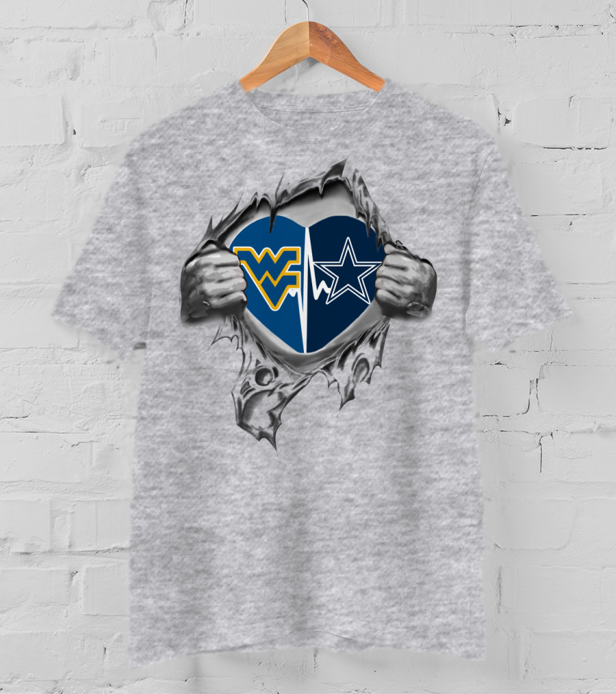 Cowboys West Virginia Heart Design With WVU And Star T-Shirt