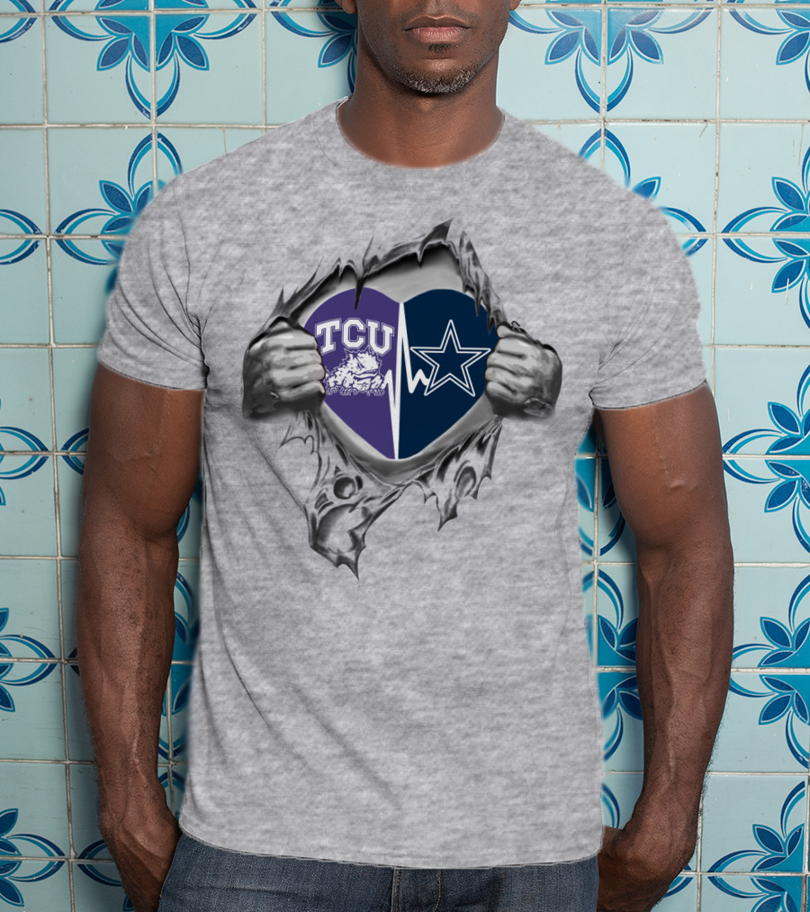 Cowboys TCU Heart Logo With Horned Frog And Star Emblem T-Shirt