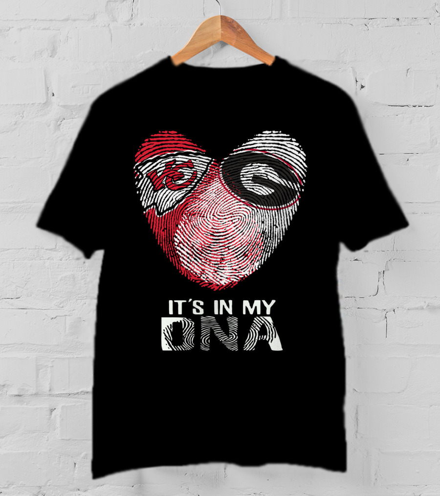 Chiefs Bulldogs It's In My Dna Heart Fingerprint T-Shirt