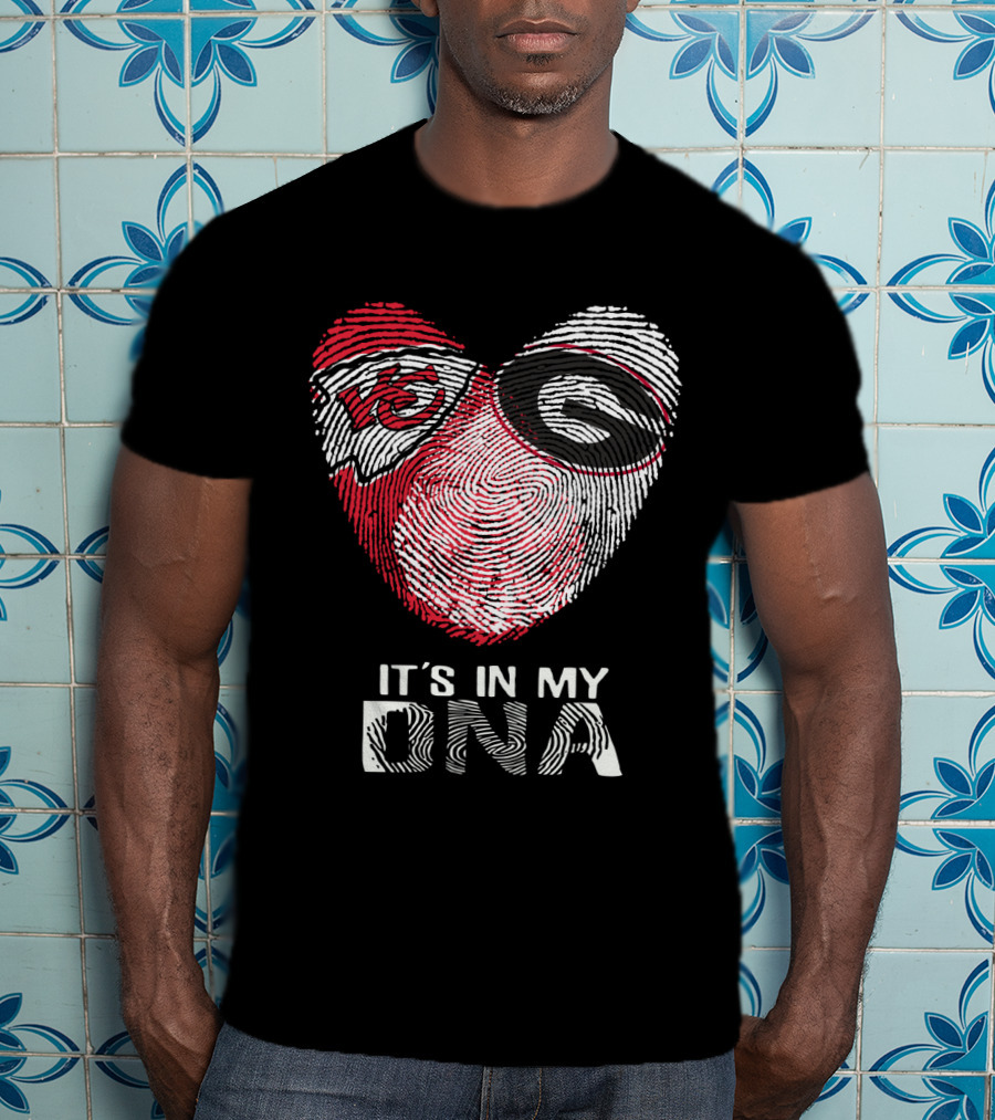 Chiefs Bulldogs It's In My Dna Heart Fingerprint T-Shirt
